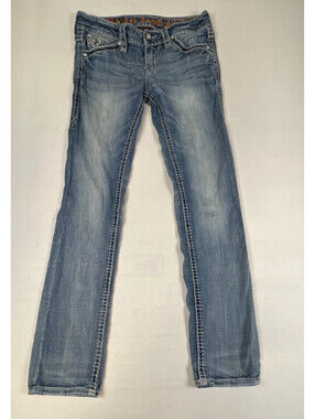 Rock Revival Women's Jena Straight Leg Jeans Size 28 Light Wash Studded Pockets